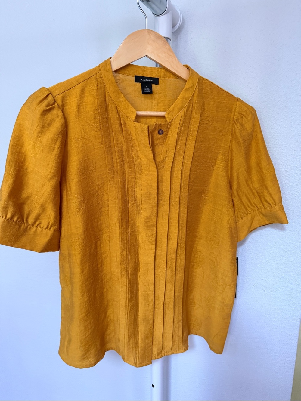 Halogen Mustard Short-Sleeve Button Down and Pleated Front Blouse